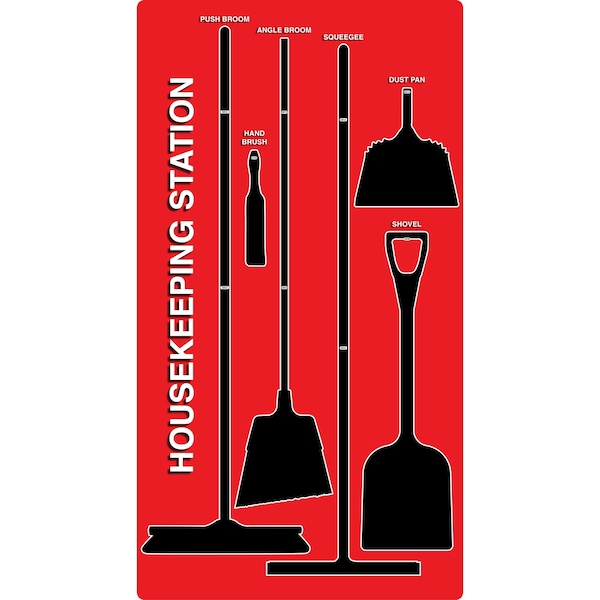 5S Housekeeping Shadow Board Broom Station Version 8 - Red Board / Black Shadows No Broom